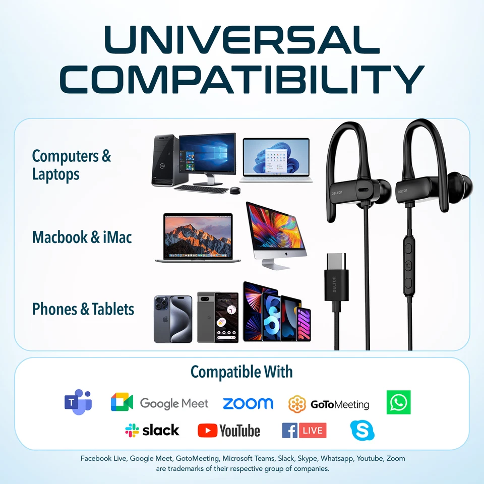 Delton 24EC Stereo Earbuds, USB Type-C - Black - Image 2 of 4