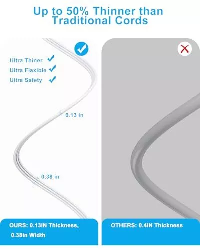 Flat Extension Cord 10 FT Behind Furniture-Ultra Slim Cord Under Carpet, Rug,... - Picture 3 of 7
