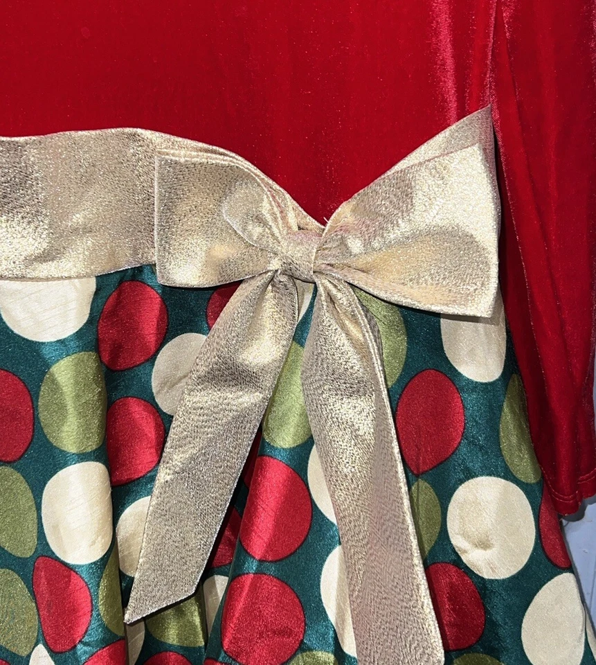 Vestido Bonnie Jean Niñas (talla 10) Rojo Terciopelo Lunares Falda Foto 3 de 3