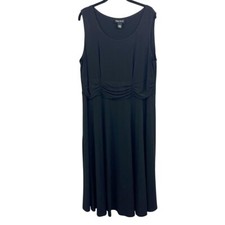 Maggie Barnes Black Ruched Sleeveless Scoop Neck Midi Dress Cocktail Size 0X