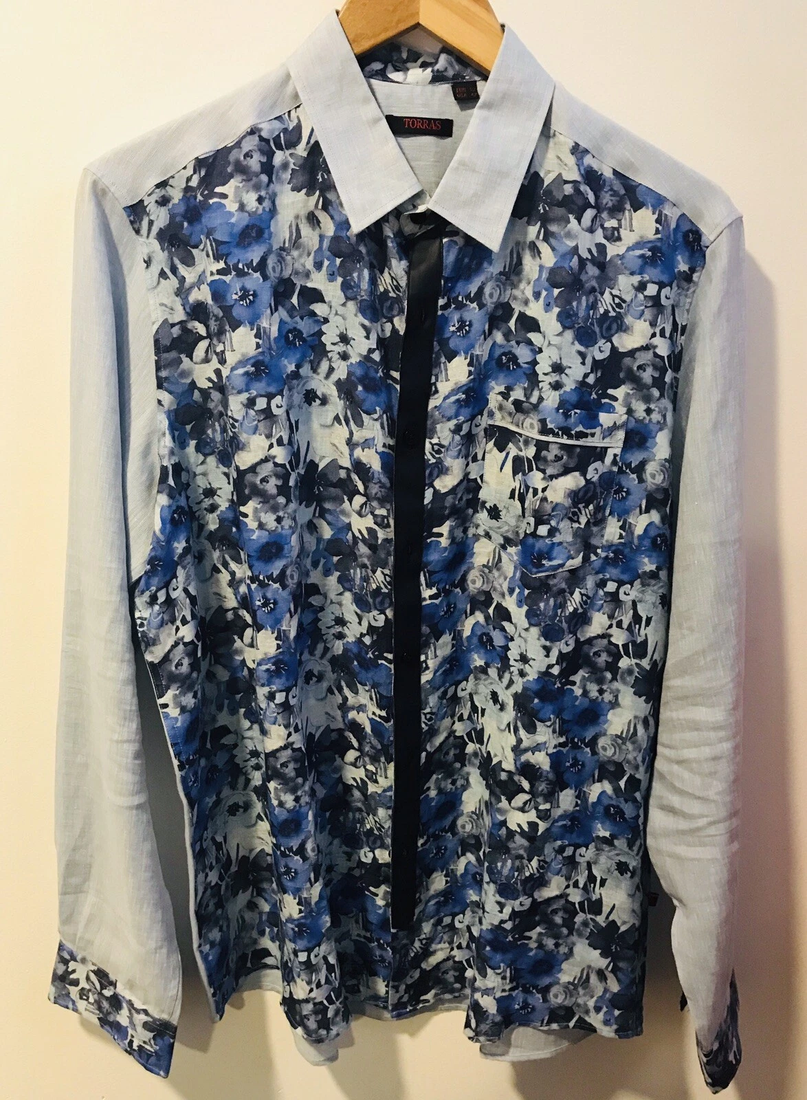 Torras Blue Linen Shirt With Leather Finishes