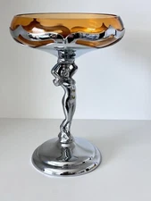 Farber Bros Krome Kraft Amber Compote Nude Base; Art Deco Style