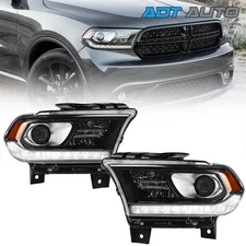 For Dodge Durango 2014-2020 Projector Halogen Headlight W/ DRL LED Black Pair