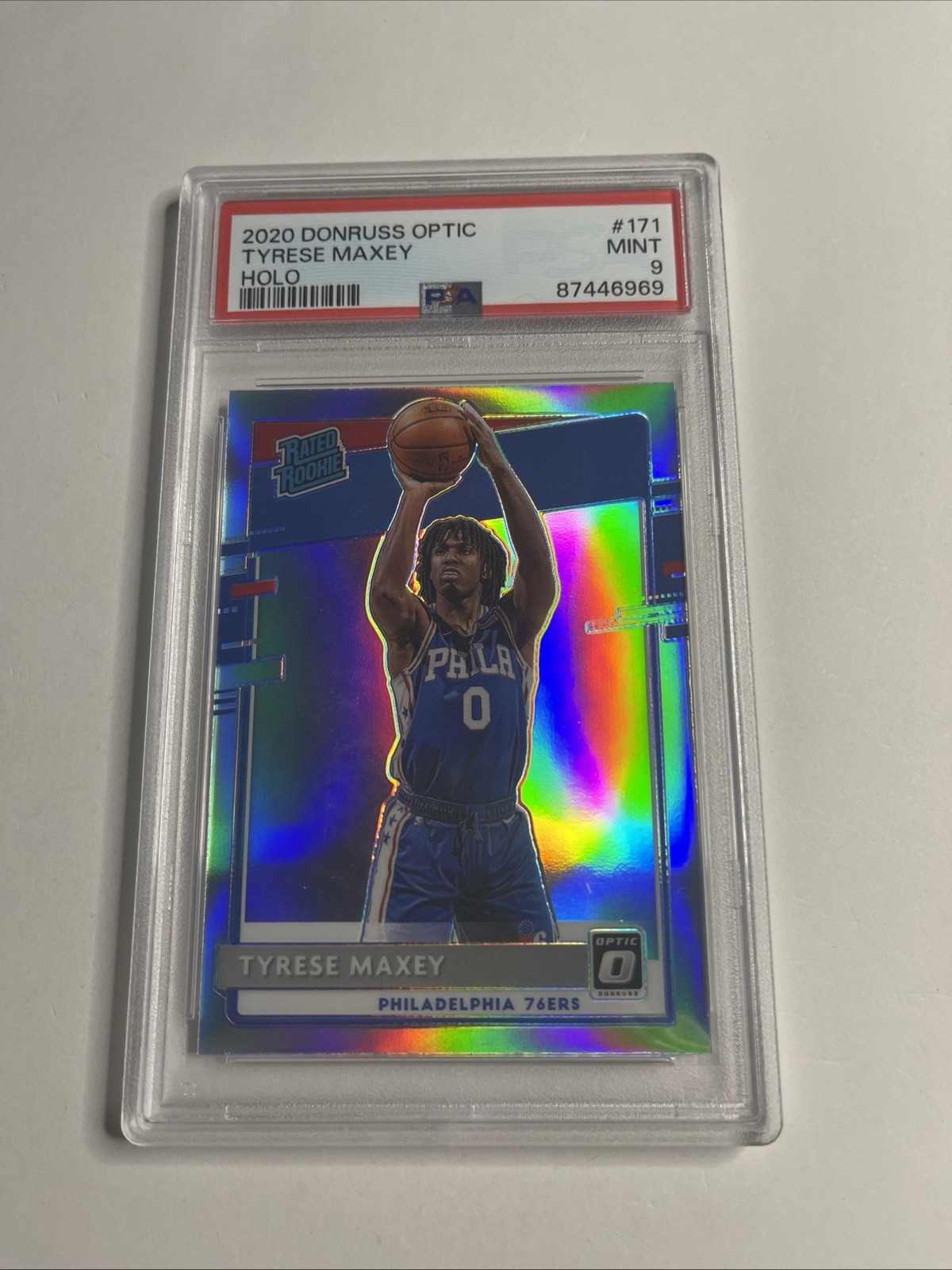 2020 Optic Tyrese Maxey PSA 9 RC Holo Donruss Rated Rookie 76ers #171