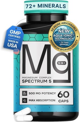 Spectrum 5 Magnesium Complex 500mg 5-in-1 Glycinate Citrate Malate 72 Minerals