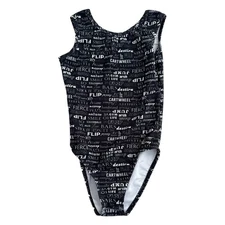 Destira Gymnastics Leotard Black Gymnast Words Sleeveless Girls Size S