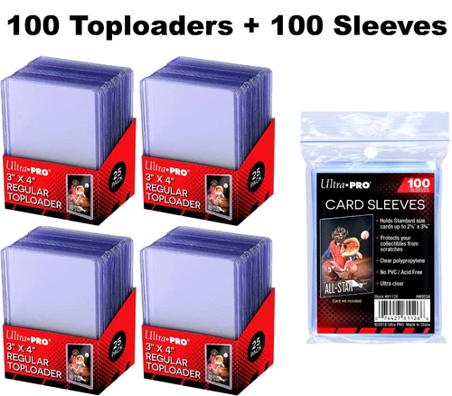 100 Ultra Pro 3x4 Standard Top Loaders + Soft Penny Sleeves Card Holder Bundle