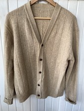 Women's Tan Beige Wool Blend Button Cozy Grandpa Cardigan USA Vintage