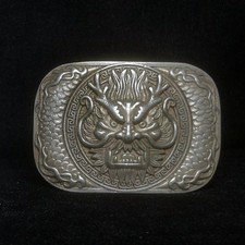 Chinese Tibet Silver Carving Dragon head Belt Button Decoration gift Collection