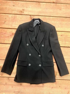 Max Mara Double Breasted Black Blazer Sz 6 S M Wool Viscose Jersey Double Vent
