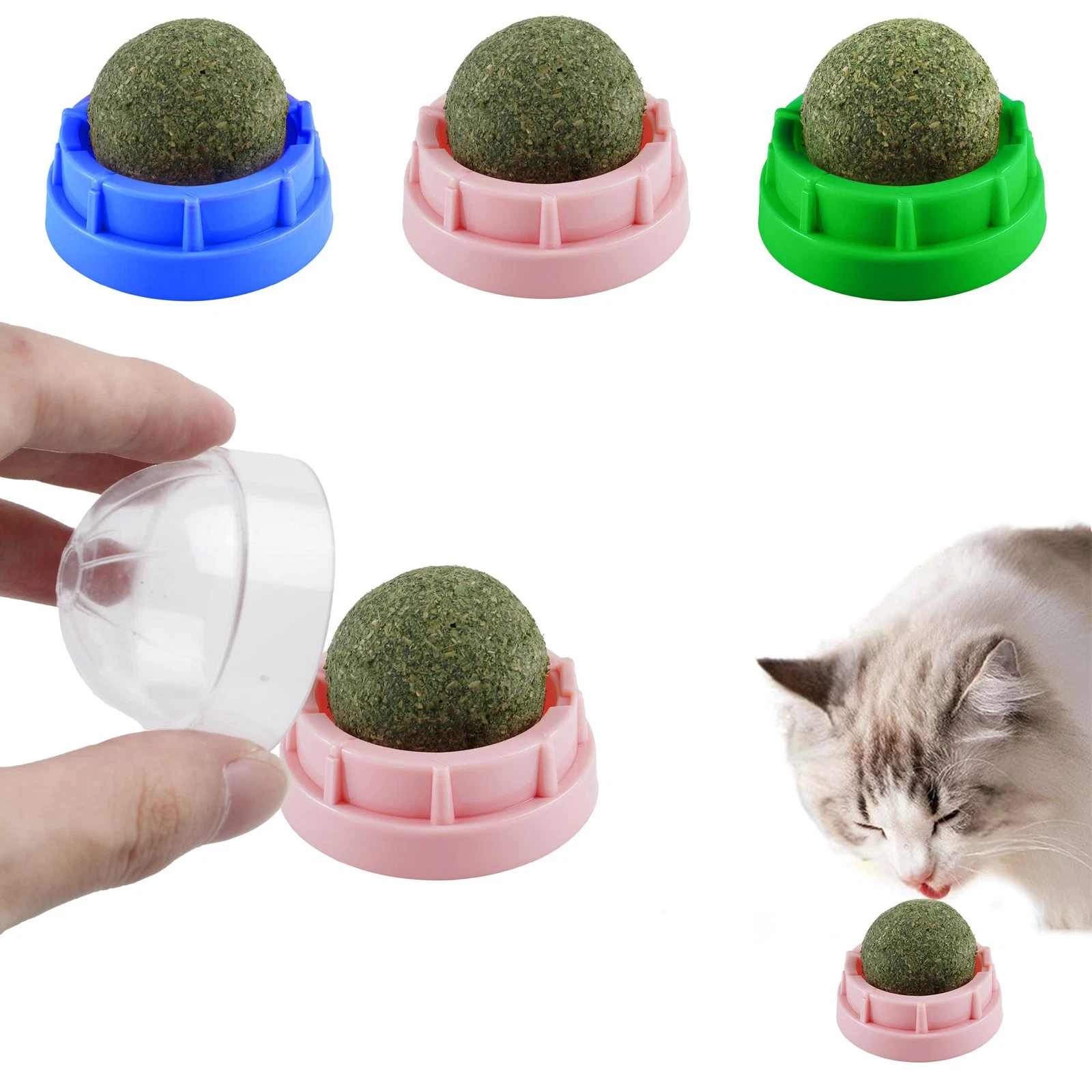 Catnip Ball Set of 4 - Self Adhesive ABS Cats Lick Toy -...