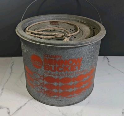 Vintage Frabill Stumpy Minnow Bucket Galvanized Full Floating 8 qt.