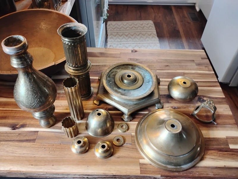Vintage Vtg Lot of 14 Assorted Lamp Brass Metal Parts Variety 