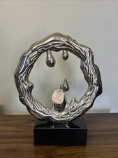 SILVER METAL ABSTRACT SCULPTURE WITH MARBLE BASE HOME DECOR