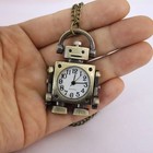 1pc Vintage Robot Quartz Pocket Watch Keychain Pendant Arabic Numeral Dial Charm