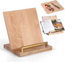 Cookbook Stand with Removable Cutting Board – Adjustable Recipe Book Holder, Cha