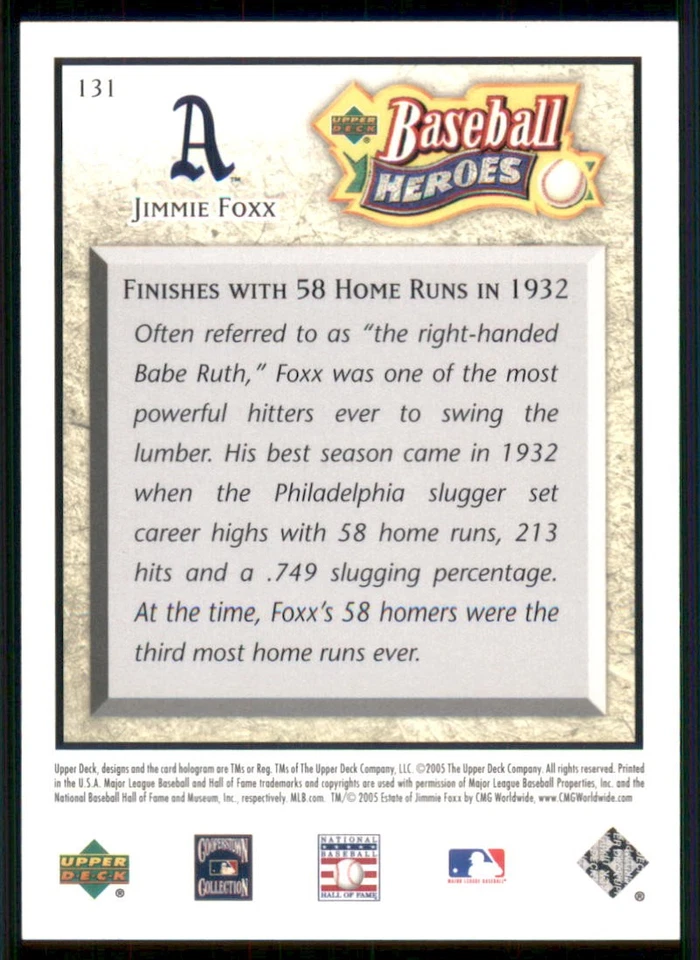 2005 Upper Deck Baseball Heroes #131 Jimmie Foxx #/575 - Image 2 of 2