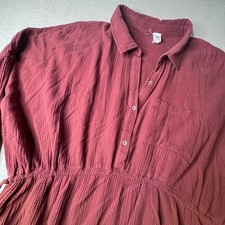 Burgundy Cotton Gauze Tunic Dress XL Boho Cottagecore Babydoll Peasant
