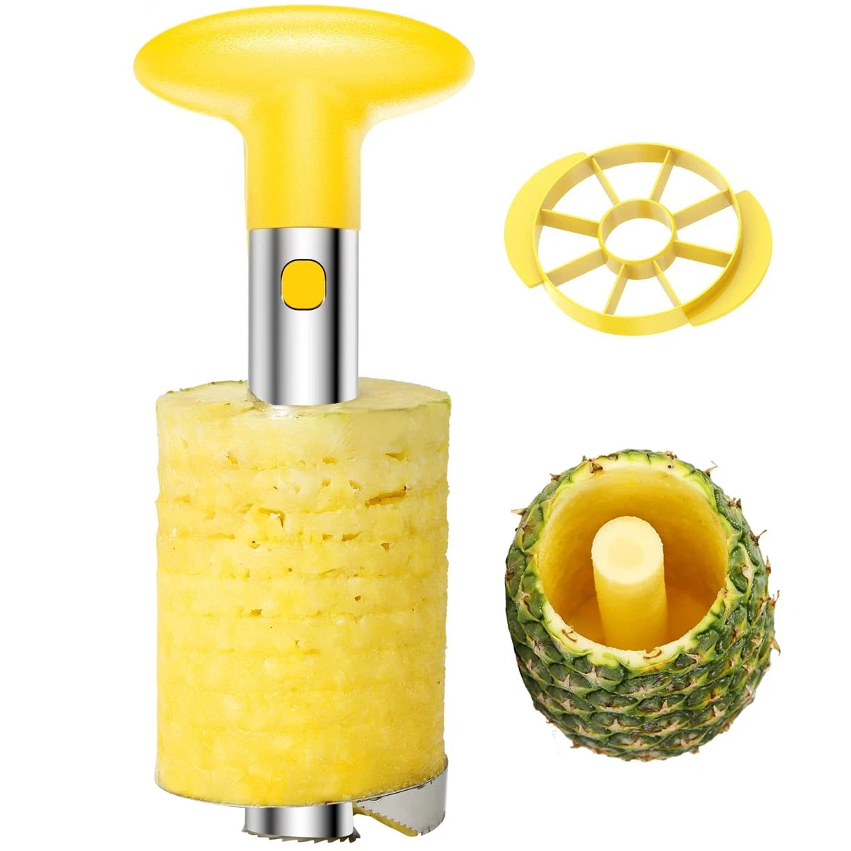 Pineapple Peeler and Corer Slicer Cutter Stainless Steel Easy Kitchen Yellow