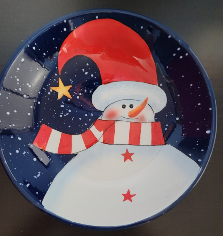 Charlie's Snowman Christmas Soup/Pasta Bowl 9" diameter handpainted