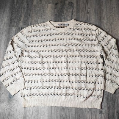 Vintage Boca Classics Rundhals Pullover Herren Gr. 2XL Creme Fair Isle Muster