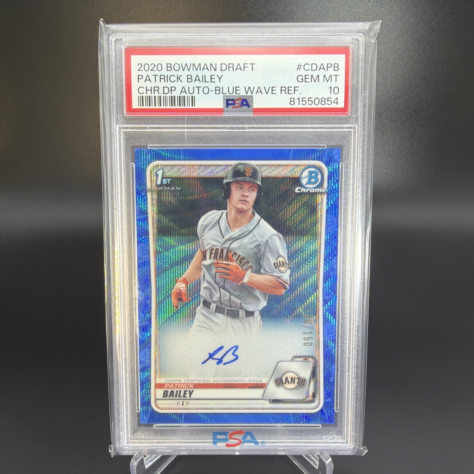 Patrick Bailey 2020 Bowman Draft Chrome Blue Wave Auto # /150 PSA 10 1st Bowman