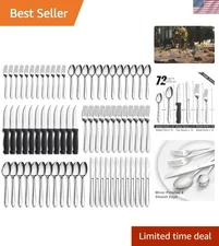 Complete Silverware Set with 12 Dinner & Steak Knives - Rust & Stain Resistant