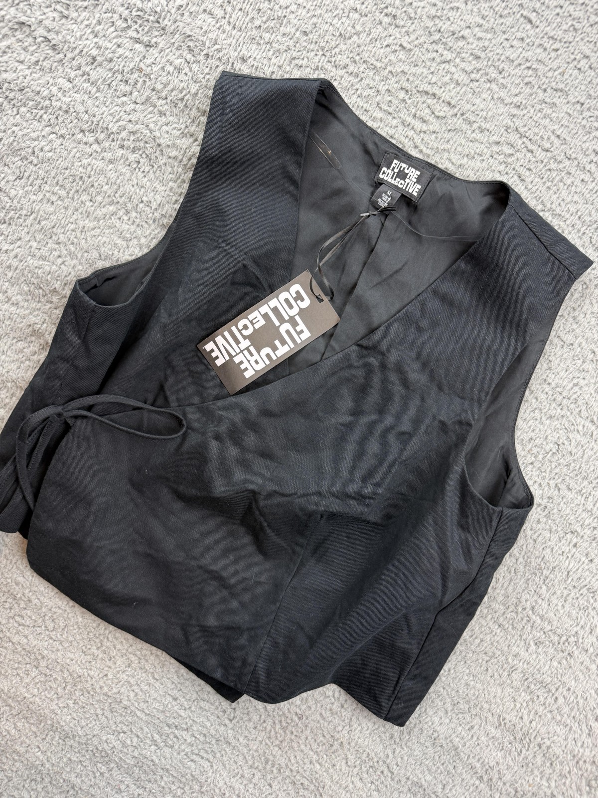 Future Collective Shirt Womens Medium Black Wrap Top Sleeveless V Neck Side Tie