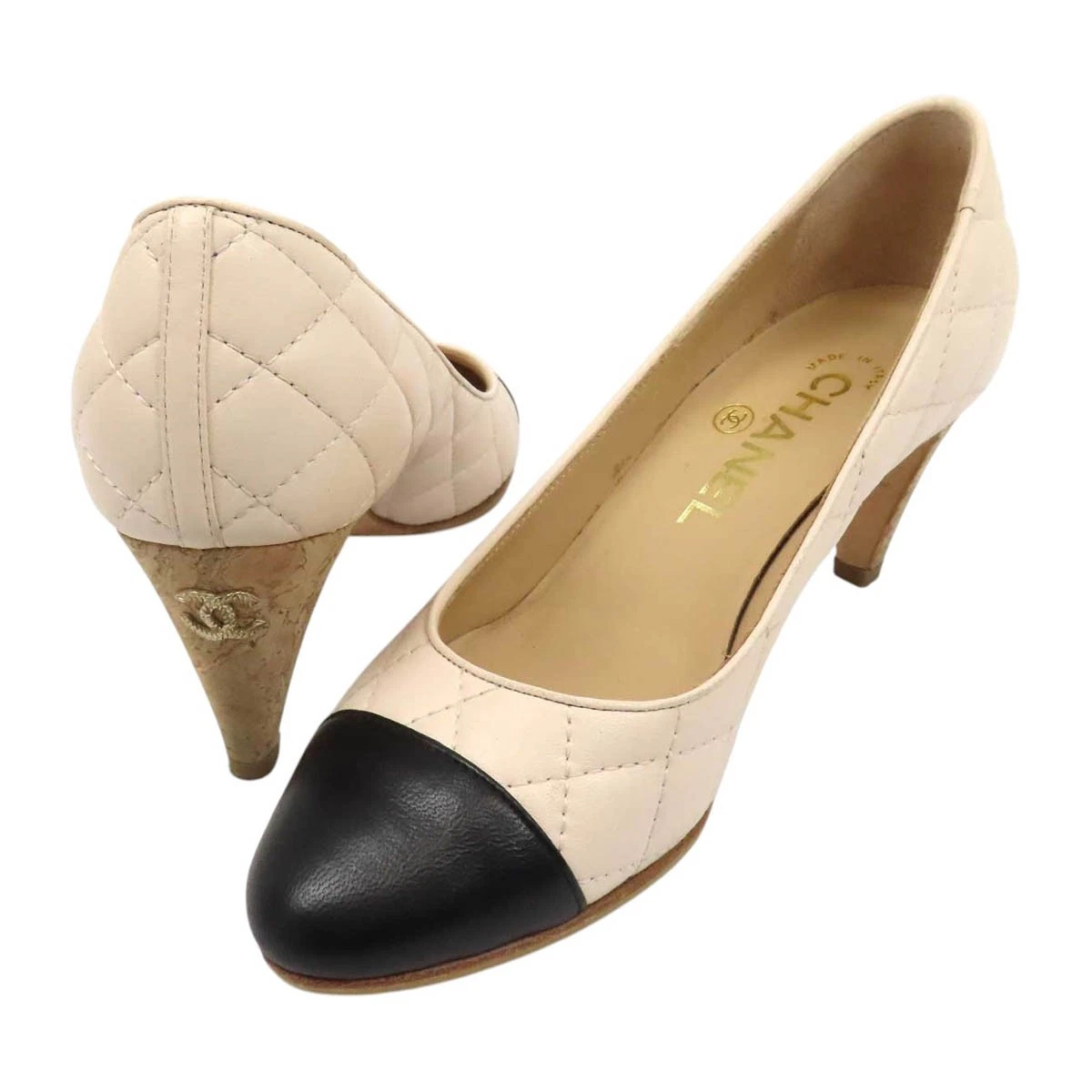 Chanel — CHANEL COCO Mark Matelassé Pumps Women Pink beige black 【A】