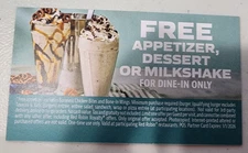 Red Robin Restaurant Certificate for Appetizer, Dessert or Milkshake