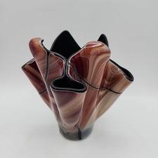 Vtg Art Glass Brilliant Brown Swirl Black Cased Vase Handblown Artist Signed