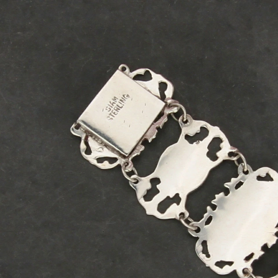 sterling silver vintage siam nielloware mekkala panel bracelet size 6.75in - Image 3 of 3