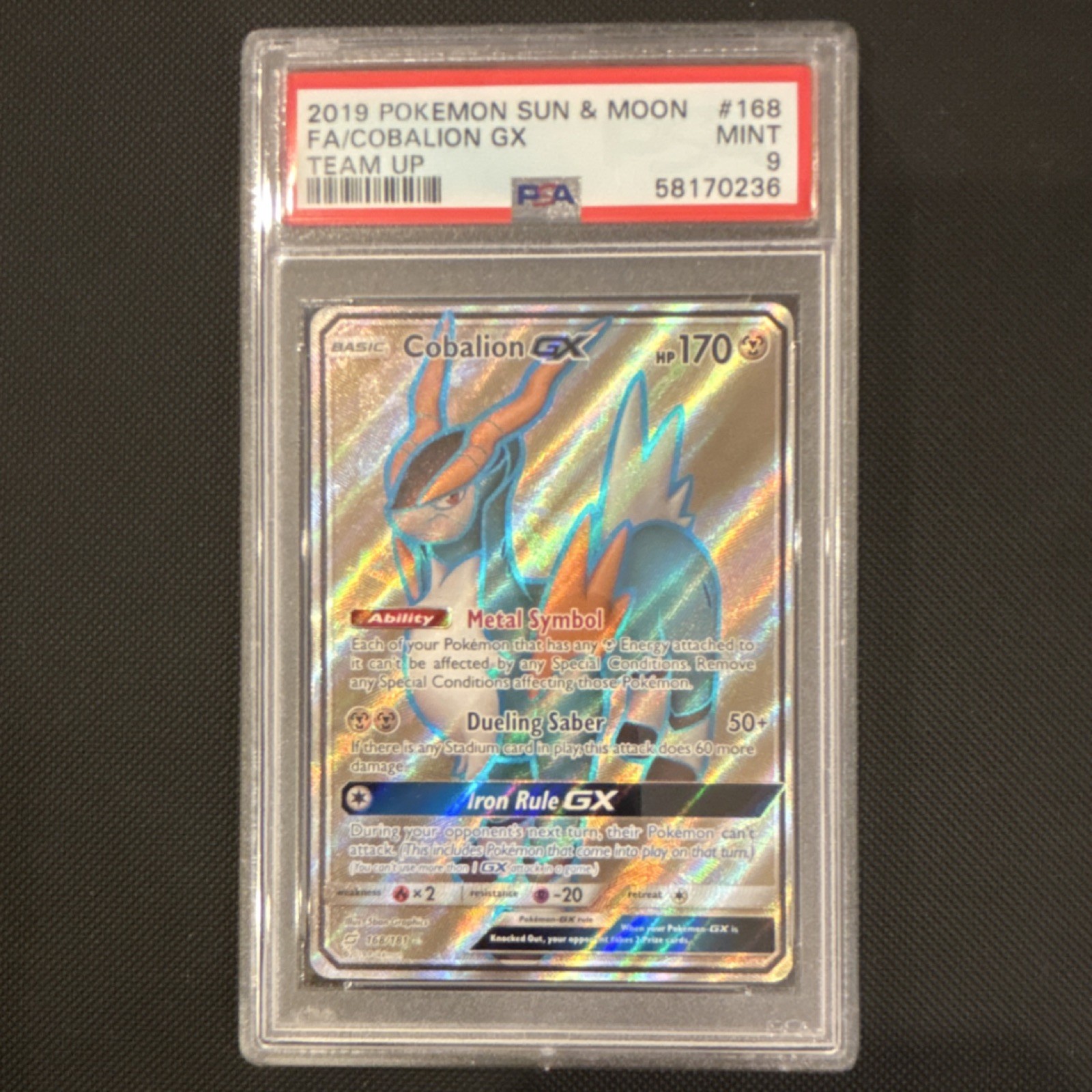 Pokémon Cobalion GX Ultra Rare Full Art Holo Team Up 168/181 PSA 9 2019