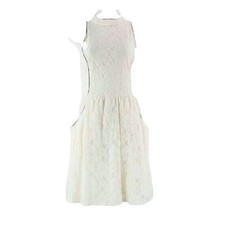 Fire Sz L Cream Cotton Nylon Lace Black Pocketed Keyhole Poly Blend Dress