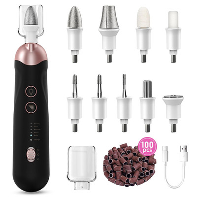 Professional Manicure Pedicure Kit, 9 in 1 Cordless Nail Drill with 100 Pcs Nail