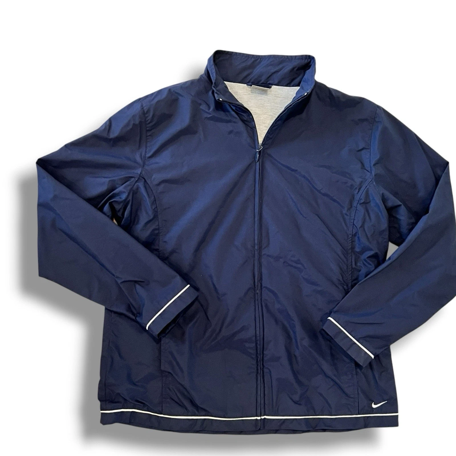 Nike Windbreaker Jacket Youth XL Full Zip Collared Swoosh Logo Pockets Navy C-3