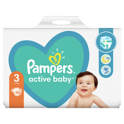 8001090949455 Pampers Active Baby Rozmiar 3, 90 pieluszek, 6-10 kg Procter &