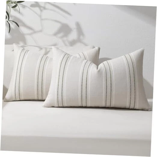 Throw Pillow Covers 12x20 Set of 2 Striped Pillow 20" x 12" (Pack of 2) Green