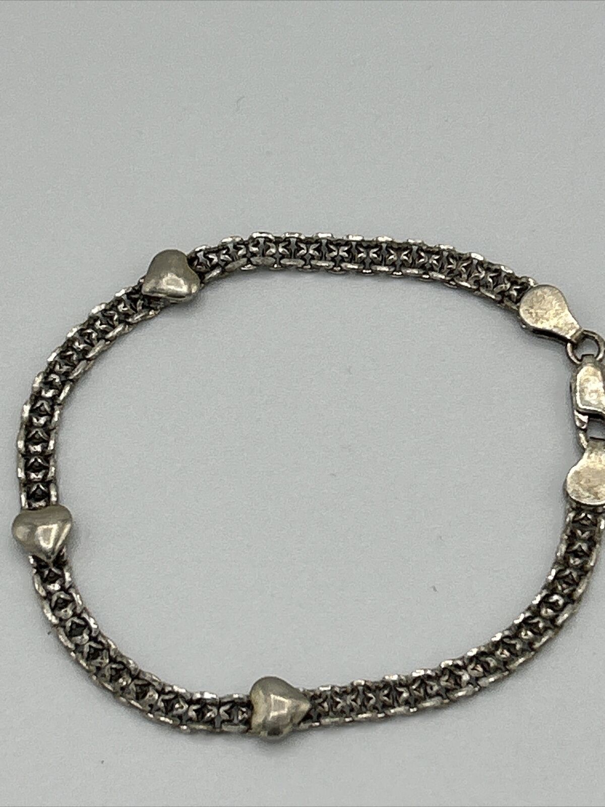 Vintage 925 Sterling Silver Bracelet with Hearts