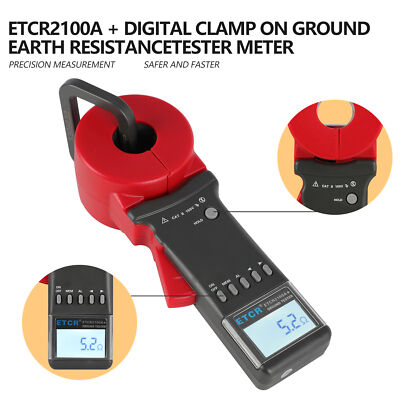 Digital ETCR Clamp Earth Resistance Tester 0.01-200Ω Ground Resistance Meter Top