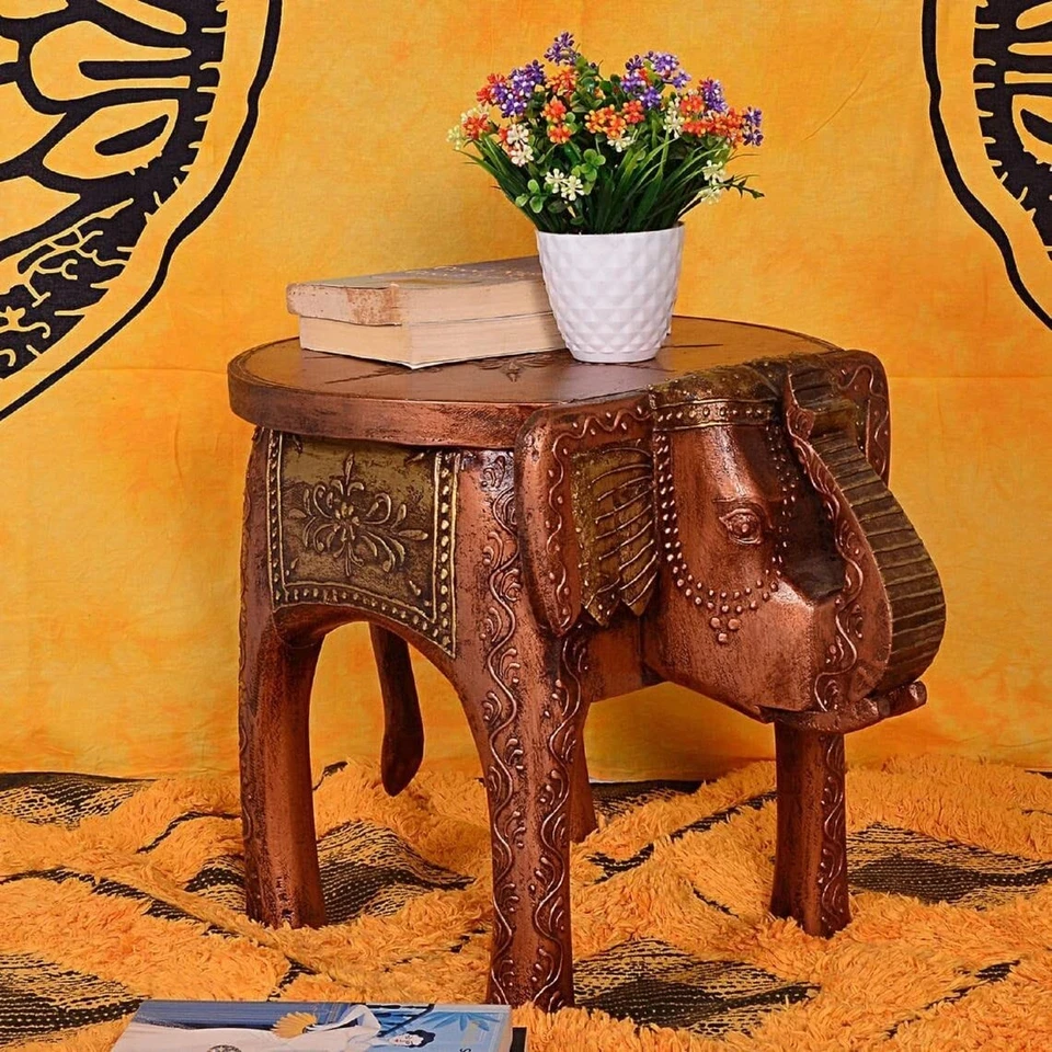 Wooden Decorative Rajastani Painting Elephant Stool Home Decorative Showpiece - Image 2 of 4