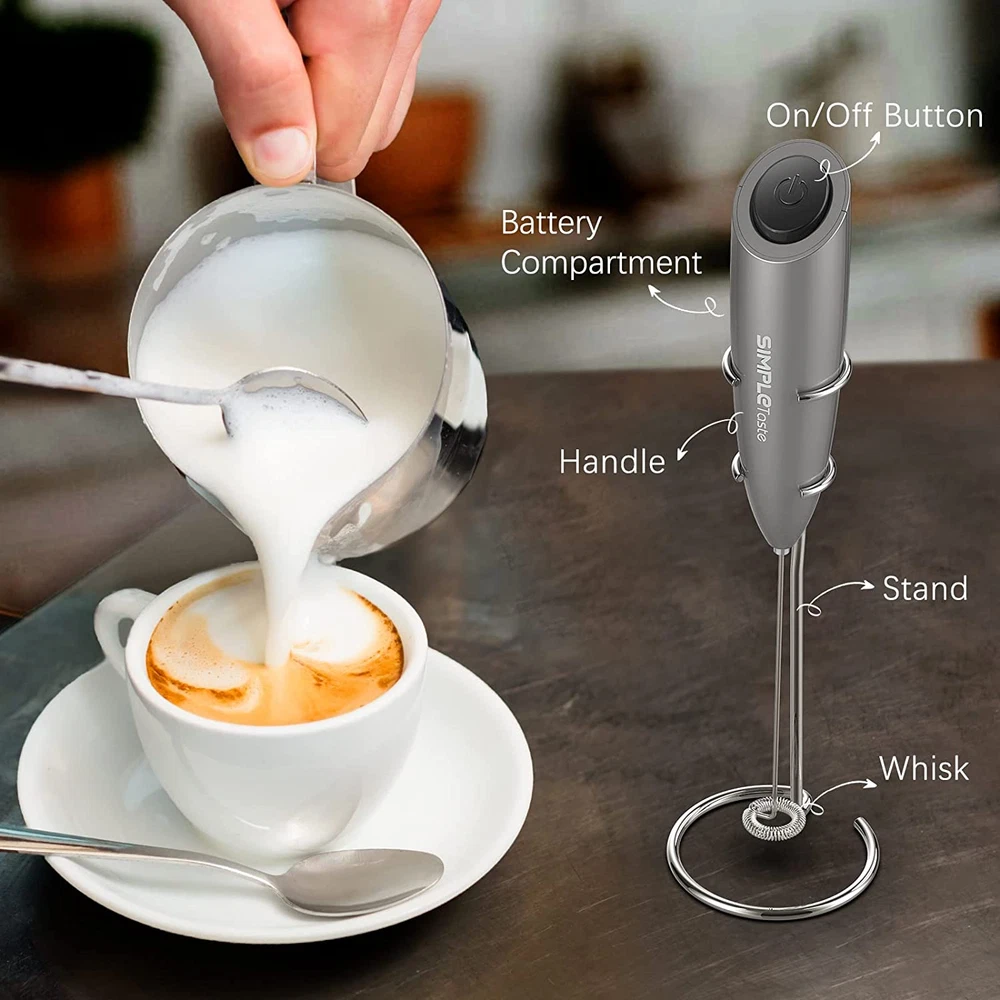 Milk Frother Handheld Battery Operated Electric Foam Maker, Drink Mixer with Sta