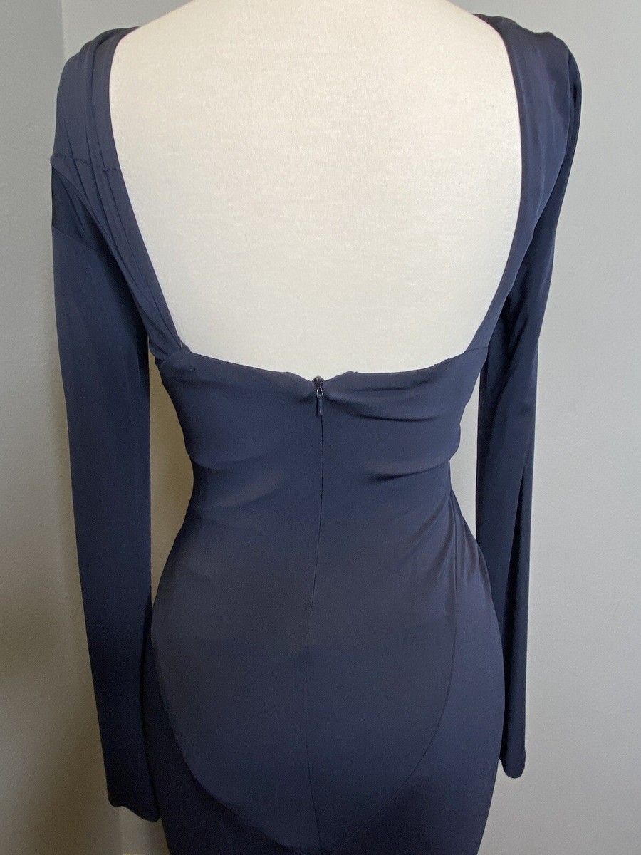 Donna Karan Dress Gown Navy Blue Draped Asymmetrical Cut Out Size P | eBay Donna Karan Dress Gown Navy Blue Draped Asymmetrical Cut Out Size P | eBay