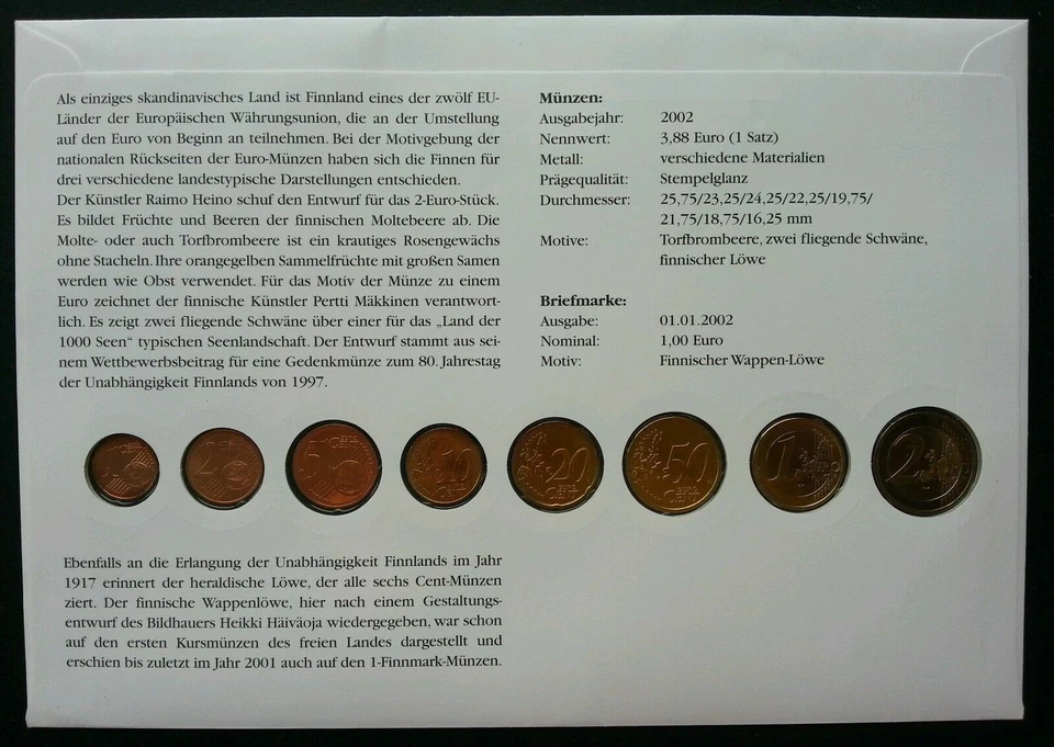 [SJ] Finland Euro Coin 2002 Building Culture Tower Currency Money FDC coin cover - Image 2 of 4