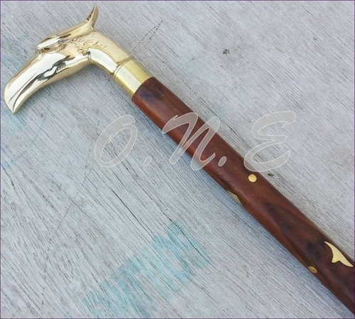 Canne De Marche Vintage – Poignée Laiton, Bois Réglable, Pliable, 36 Pouces