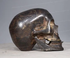 Antique Tibetan Skull Buddha Head - 4.7"x4.7" Heavy Bronze Sculpture