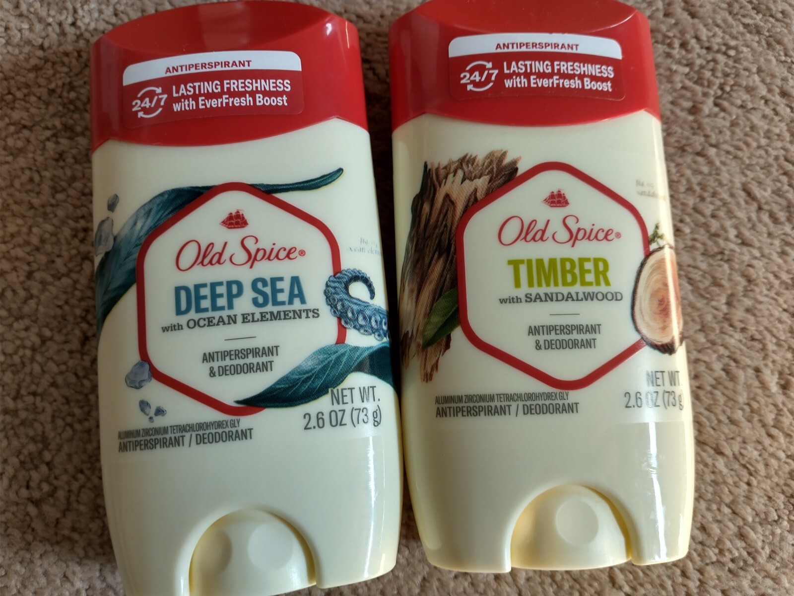 (2) Old Spice TIMBER / DEEP SEA Antiperspirant & Deodorant 2.6 oz 04/25