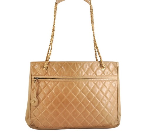 Authentic CHANEL Vintage Calf Skin Matelasse Chain Shoulder Tote Bag Beige 3163M - 第 1/10 張圖片