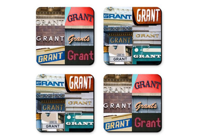 Personalized Coasters featuring the name GRANT in photos of signs - Set of 4 
