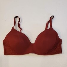 Auden Women Bra 36D Red The Bliss T-Shirt Wireless Lightly Lined Lace Trim